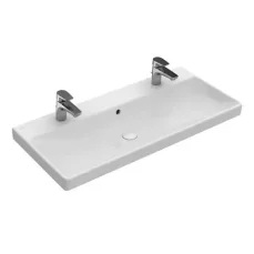 Villeroy  Boch Avento - Dvojumyvadlo nábytkové 100x47 cm, s přepadem, otvory pro baterie, alpská bílá (4156A401)