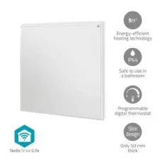 Nedis HTIP350WTW biela / Infračervený vykurovací panel / 350 W / SmartLife / IP44 / Nastaviteľný termostat / Diaľkové ovládanie (HTIP350WTW)