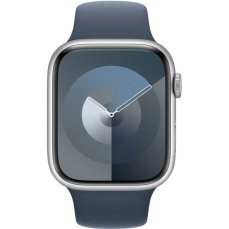 Apple Watch Series 9 45mm Stříbrný hliník s bouřkově modrým sportovním řemínkem M/L
