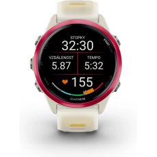 Garmin Forerunner 570 42 mm růžová hliníková luneta s bílo-žlutým poloprůhledným řemínkem