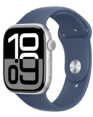 Apple Watch Series 10 GPS+Cellular 46mm Strieborné hliníkové telo - Denimový športový remienok (S/M) / 130-180 mm (MWY03QC/A)