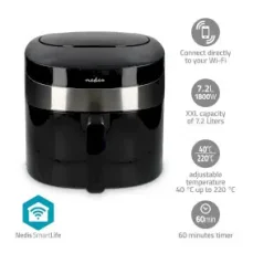 Nedis KAAF180BKW čierna / Teplovzdušná fritéza SmartLife / 1800 W / 7.2 l / 8 programov / Wi-Fi / Android  iOS (KAAF180BKW)