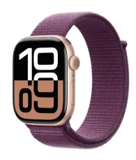 Apple Watch Series 10 GPS+Cellular 46mm Růžově zlaté hliníkové tělo - Švestkový provlékací řemínek / 130–200 mm (MWY83QC/A)