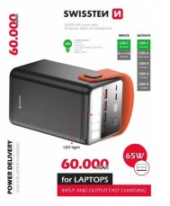 Swissten Power Line Power Bank 60000 mAh 65W Power Delivery Black