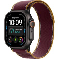 Apple Watch Ultra 4 49mm Černý titan s burgundsky červeným Trailovým tahem M/L