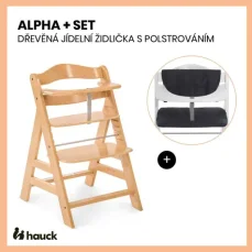 Hauck Alpha+ set 2v1 dřevěná židle, natural + polstrování Melange charcoal (HK661079SET2)