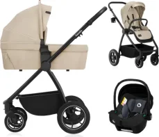 LIONELO Kočárek kombinovaný Meril 3v1 Beige Sand / Hliníkový rám / Terénní kola / Autosedačka do 13 kg (LO-MERIL 3IN1 BEIGE SAND)