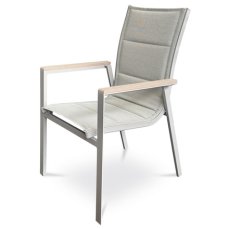 Autronic - Židle zahradní béžový textilen, hliník, béžová barva, područky polywood v dekoru dubu - AZC-S1110 GREY