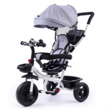 ECOTOYS Tříkolka se stříškou a vodící tyčí - šedá / od 6 měsíců (YM-BT-2 GRAY)