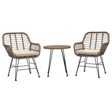 Autronic - Relaxační set stůl + 2 židle, kov, umělý ratan, látka béžová, deska stolku polywood - AZ-F1208 NAT