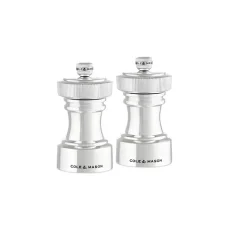 ColeMason Hoxton strieborná / Sada mlynčekov na soľ a korenie / nerez / nastaviteľné mletie / 10,4 cm (H233116)