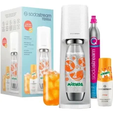 SodaStream Terra biela MIRINDA Mpack / Výrobník sódy / bez BPA / 1x fľaša 1 L / 1x CO2 plyn / 1x sirup (7290119792900)
