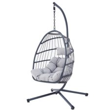 Autronic - Zahradní závěsné křeslo, výplet antracit umělý ratan, potah šedá látka - AZ-V1269 GREY