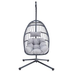 Autronic - Zahradní závěsné křeslo, výplet antracit umělý ratan, potah šedá látka - AZ-V1269 GREY