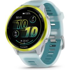 Garmin Forerunner 570 47 mm žltá hliníková luneta s bielo-tyrkysovým polopriehľadným remienkom