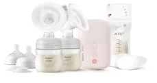 Philips AVENT SCF397/31 růžová / Elektrická odsávačka mateřského mléka / Duo / 2x 125 ml lahev
