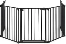 ECOTOYS Bezpečnostná zábrana čierna / Detská zábrana / 5 panelov / kovová / sa dvierkami / samozatváracia (SF-015-BC)