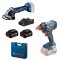Bosch Kombinovaná sada - akumulátorový rázový utahovák GDX 180-LI + akumulátorová úhlová bruska GWS 180-LI + 2× akumu