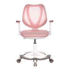 Autronic - Dětská židle, růžová síťovina, bílý plastový kříž, kolečka na tvrdé podlahy, podpěrka nohou - KA-C806 PINK