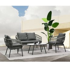 Autronic - Zahradní set 1+1+2, stůl 90x48, židle a dvojsedačka, Antracitový umělý ratan, kov antracit, tmavě šedá látka. - AZ-L1880 GREY