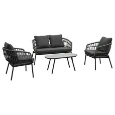 Autronic - Zahradní set 1+1+2, stůl 90x48, židle a dvojsedačka, Antracitový umělý ratan, kov antracit, tmavě šedá látka. - AZ-L1880 GREY
