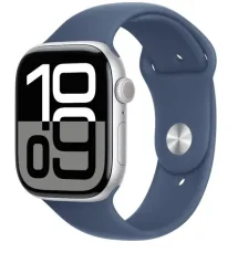 Apple Watch Series 10 GPS 46mm Strieborné hliníkové telo - Denimový športový remienok (M/L) / 160-210 mm (MWWM3QC/A)