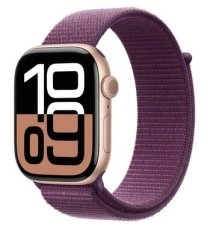 Apple Watch Series 10 GPS 46mm Ružovo zlaté hliníkové telo - Slivkový prevliekací remienok / 130-200 mm (MWWV3QC/A)