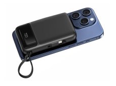 Swissten Powerbanka PD 20W 10000 mAh, MagSafe s integrovanými kabely USB-C a Lightning - černá