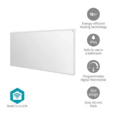 Nedis HTIP700WTW biela / Infračervený vykurovací panel / 700 W / SmartLife / IP44 / Nastaviteľný termostat / Diaľkové ovládanie (HTIP700WTW)