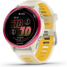 Garmin Forerunner 570 42 mm růžová hliníková luneta s bílo-žlutým poloprůhledným řemínkem