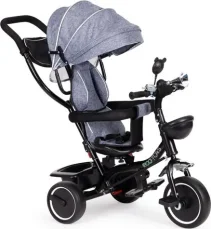 ECOTOYS Trojkolka so strechou a vodiacou tyčou sivá (JM-066-9 GREY)