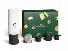 Outin Nano Prenosný Aku Espresso kávovar biela + Basket PLUS sada (Vianočný set) / Aku 7500 mAh / 80 ml / USB-C (OTEM-01-PW-PLUS)