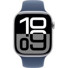 Apple Watch Series 10 46mm Stříbrný hliník s denimovým sportovním řemínkem M/L
