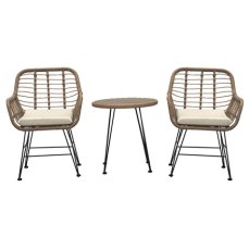 Autronic - Relaxační set stůl + 2 židle, kov, umělý ratan, látka béžová, deska stolku polywood - AZ-F1208 NAT