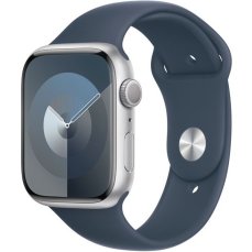 Apple Watch Series 9 45mm Stříbrný hliník s bouřkově modrým sportovním řemínkem M/L