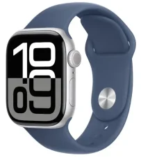 Apple Watch Series 10 GPS 42mm Stříbrné hliníkové tělo - Denimový sportovní řemínek (S/M) / 130–180 mm (MWWA3QC/A)