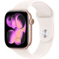 Apple Watch Series 11 (42mm) Růžově zlatý hliník se světle ruměným sportovním řemínkem S/M