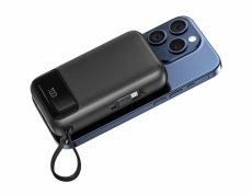 Swissten Powerbanka PD 22,5W 20 000 mAh, MagSafe s integrovanými kabely USB-C a Lightning - černá