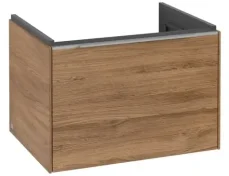 Villeroy  Boch Subway 3.0 - Umyvadlová skříňka s LED osvětlením, 62x43x48 cm, 1 zásuvka, Oak Kansas/lesklý hliník (C575L0RH)