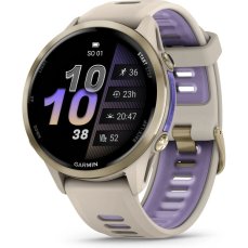 Garmin Forerunner 970 zlaté/zlatá titanová lunet s béžovo-indigovým poloprůhledným řemínkem