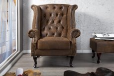 (2621) INGLESE Chesterfield ušák křeslo antik hnědé