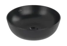 Villeroy  Boch Artis - Umyvadlo na desku, průměr 43 cm, bez přepadu, bez otvoru pro baterii, CeramicPlus, Pure Black (417943R7)