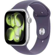 Apple Watch Series 11 Cellular (46mm) Stříbrný hliník s mlžně fialovým sportovním řemínkem M/L